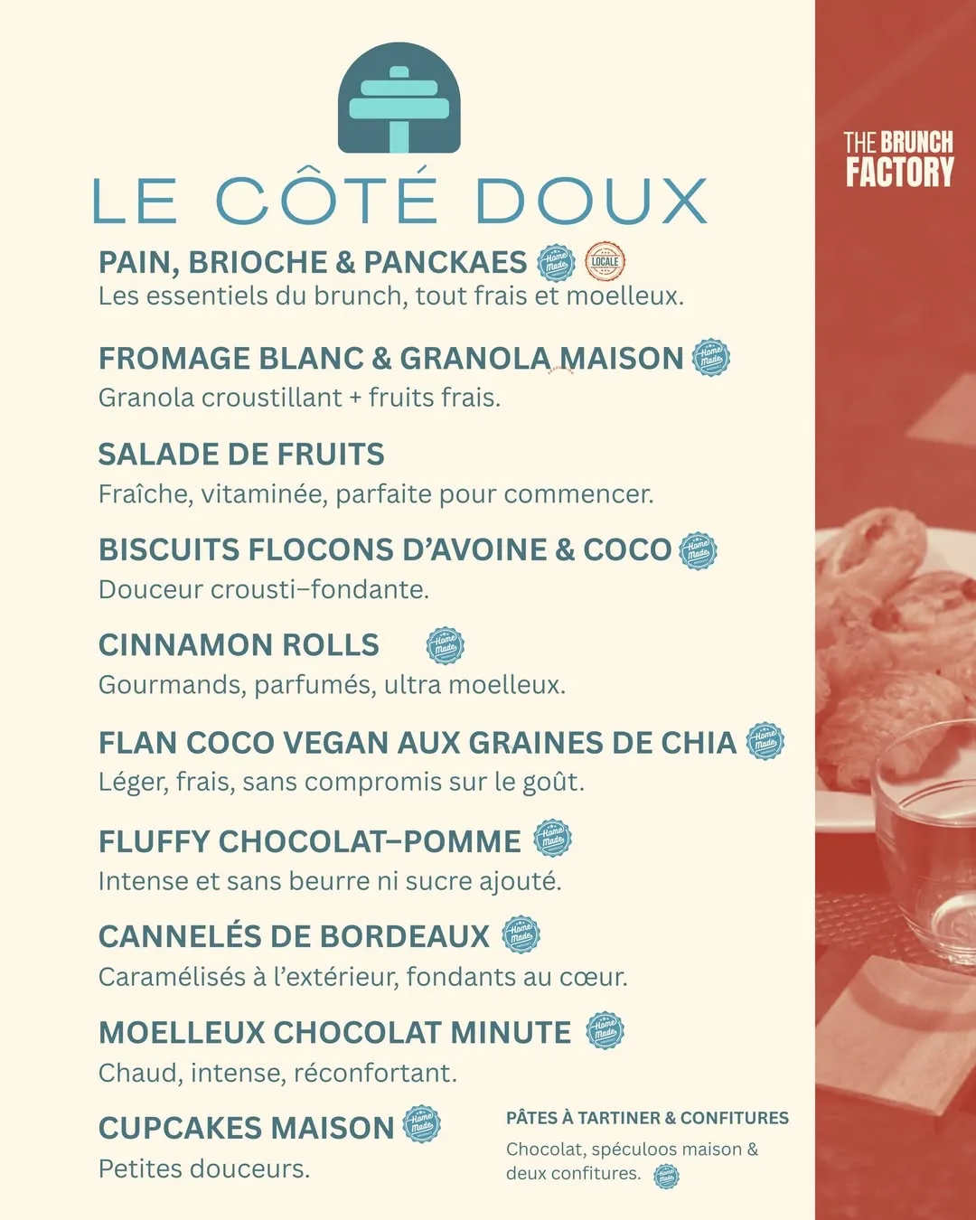 Menu sucré du Brunch Factory Mazamet